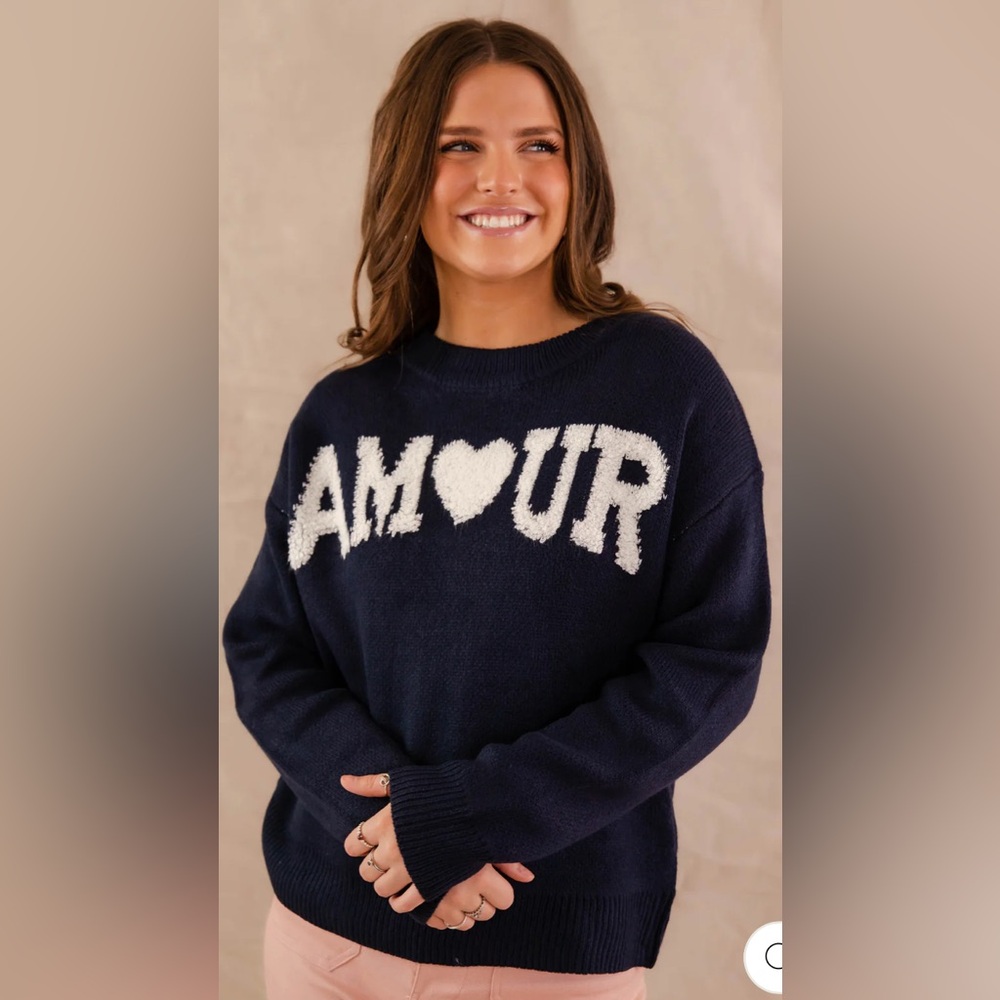 Eesome Navy Sweater with 'Amour' Design